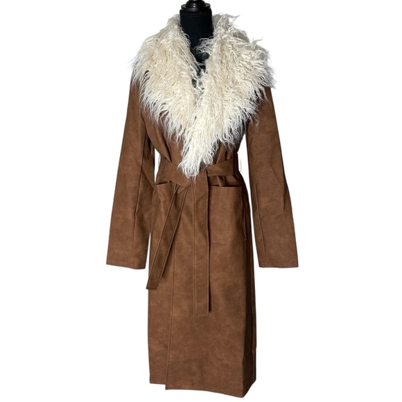 FASHION NOVA New Penny Lane Kamaria Faux Leather Trench Detach Faux Fur Medium - Picture 2 of 15